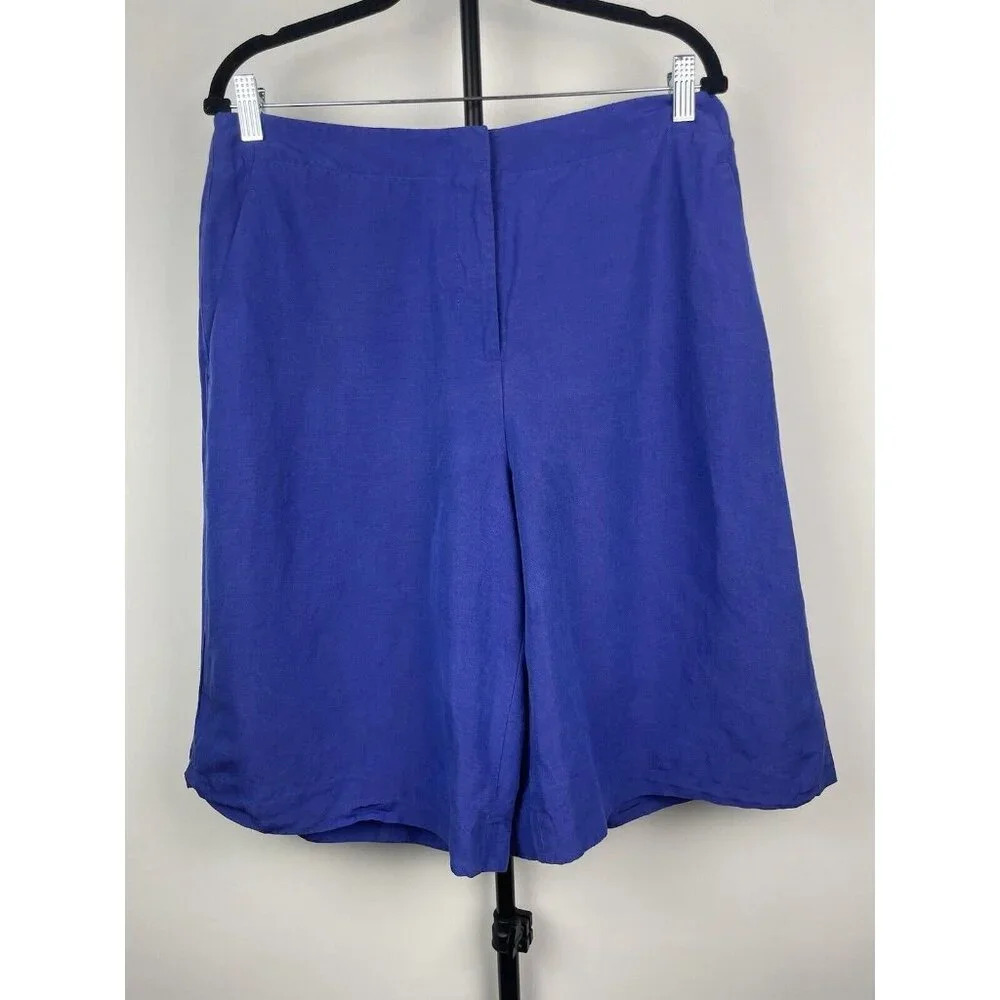 Lafayette 148 Blue Purple Ryerson Silk Linen Flat Front Bermuda Shorts Size‎ 12